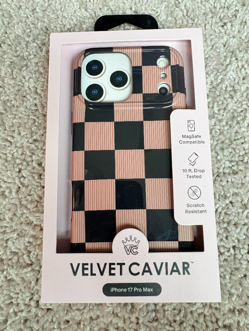 Velvet Caviar Nude Black Checkered iPhone 17 Pro Max Case MagSafe New With Tags